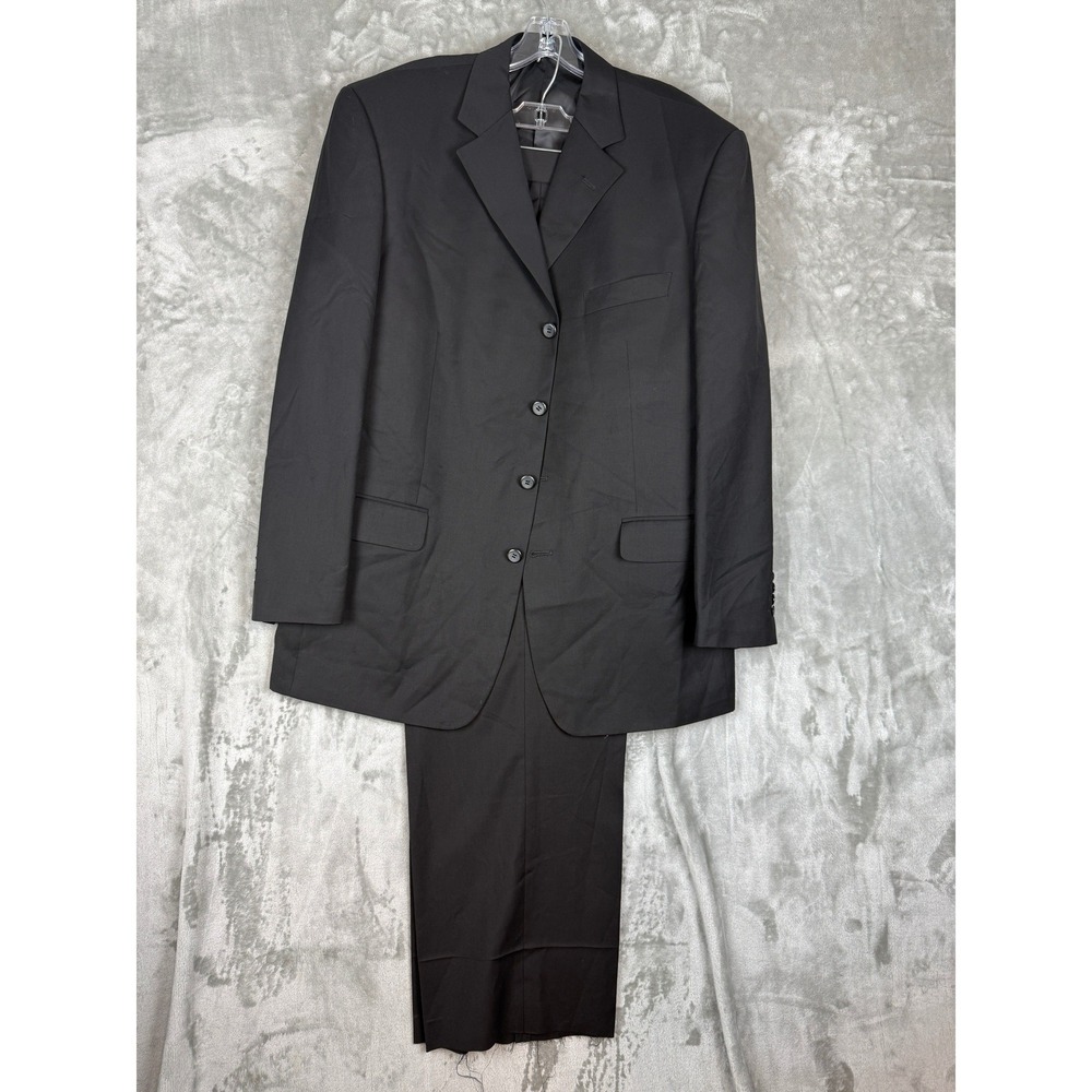 Vitali Mens Black 4 Button Suit Set Jacket Pants Size 44R W33 L31 Viscose Blend